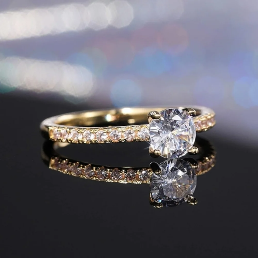 Brilliant Round Cut Simulated Diamonds 14k Gold Plated Engagement Ring